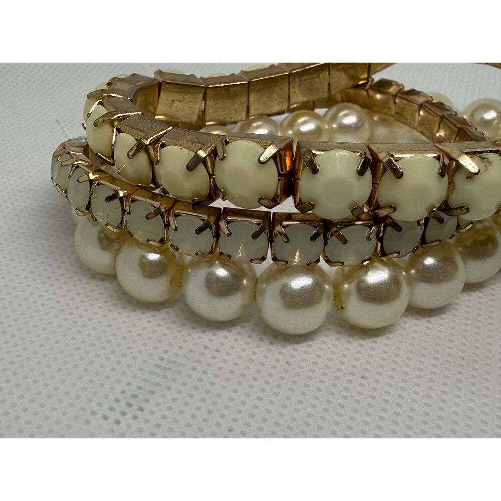 NWOT Stack Bracelet Set Tennis Rhinestone + Faux Pearl Stretch 8” 3pc